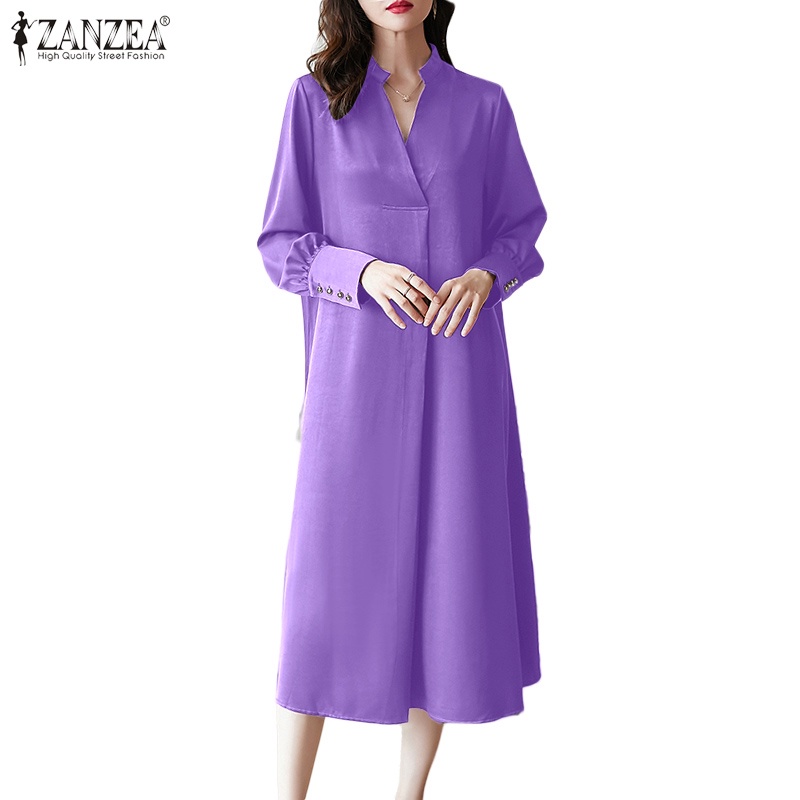 Đầm nữ Zanzea dài tay cổ chữ v thời trang Hàn Quốc