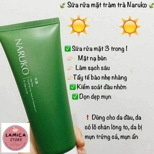 Sữa Rửa Mặt Tràm Trà Naruko Tea Tree Purifying Clay Mask & Cleanser 120g BẢN ĐÀI