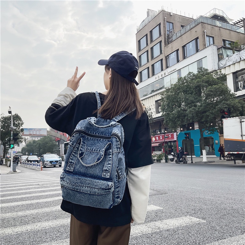 Ba Lô Denim Siêu Nhẹ Phong Cách Hàn Quốc Mới Dễ Phối Đồ Cho Nữ