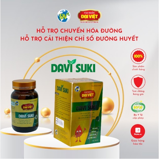 Tảo xoắn Đại Việt Thực phẩm bảo vệ sức khỏe Davi Suki Viên uống Spirulina cao cấp hỗ trợ chuyển hóa đường DV29