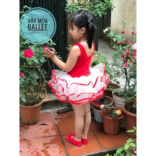 Váy múa ballet ba lỗ hoa đỏ (có sỉ từ 5c)