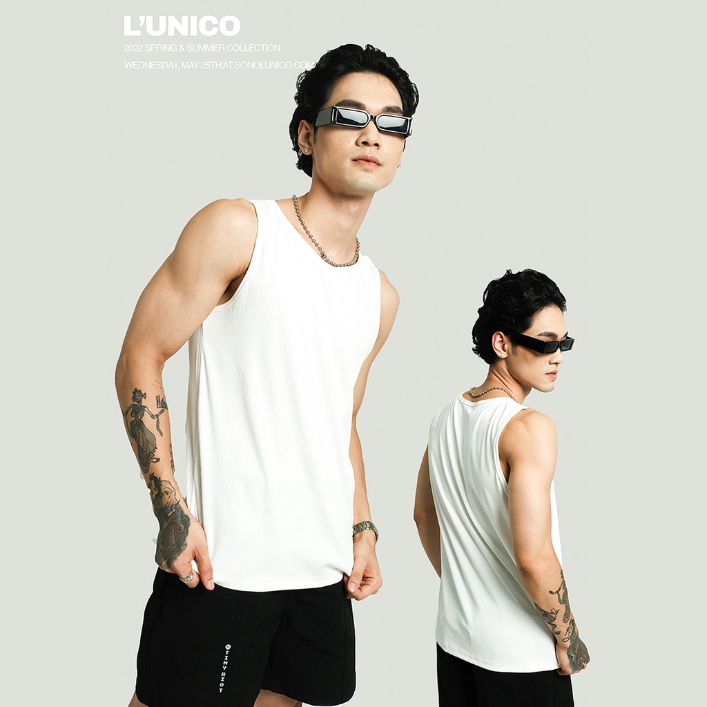 Áo tanktop Sono L'unico màu trắng - Áo ba lỗ thun gân nam nữ unisex co giãn thoáng mát, thấm hút mồ hôi