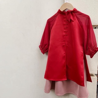Áo dài lụa gấm tuyết cho bé gái