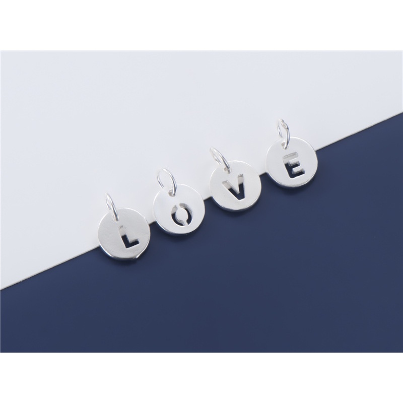 Mặt Dây Chuyền Bạc 925 Hình Tròn Khắc 26 Chữ Cái DIY