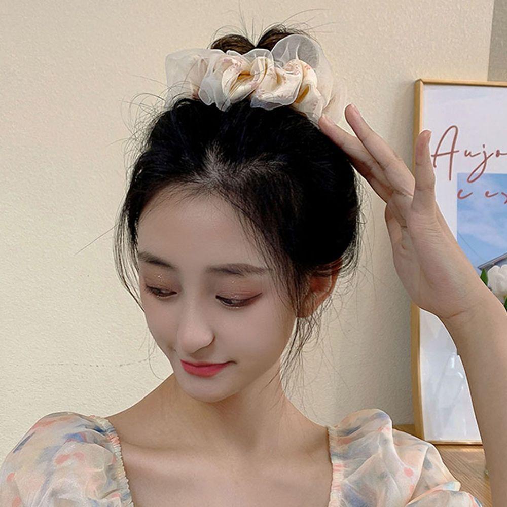QQMALL Dây Buộc Tóc Vải Lưới Họa Tiết Hoa Đơn Giản Phong Cách Retro Hàn Quốc