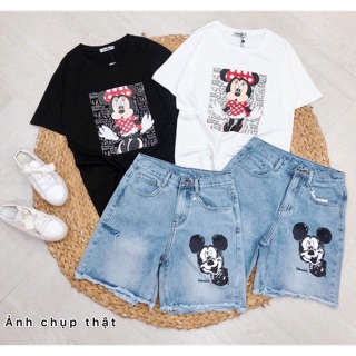 ❤️ set áo thun mickey + quần ngố jean #205k