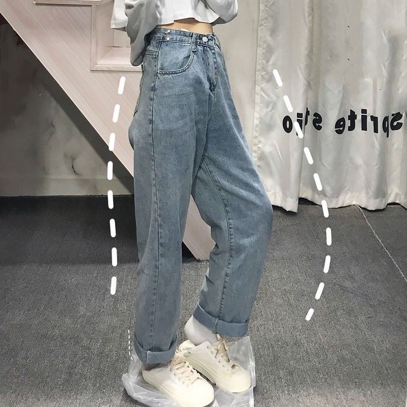 LEEVA - Quần jeans nữ dài ống suông phối nút gài eo Q035