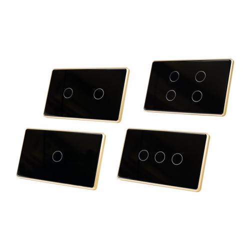 Công tắc cảm ứng chạm Wifi Smart Life SK3V – Mặt đen viền vàng, tắt mở đèn dễ dàng bằng điện thoại, chuẩn mặt chử nhật