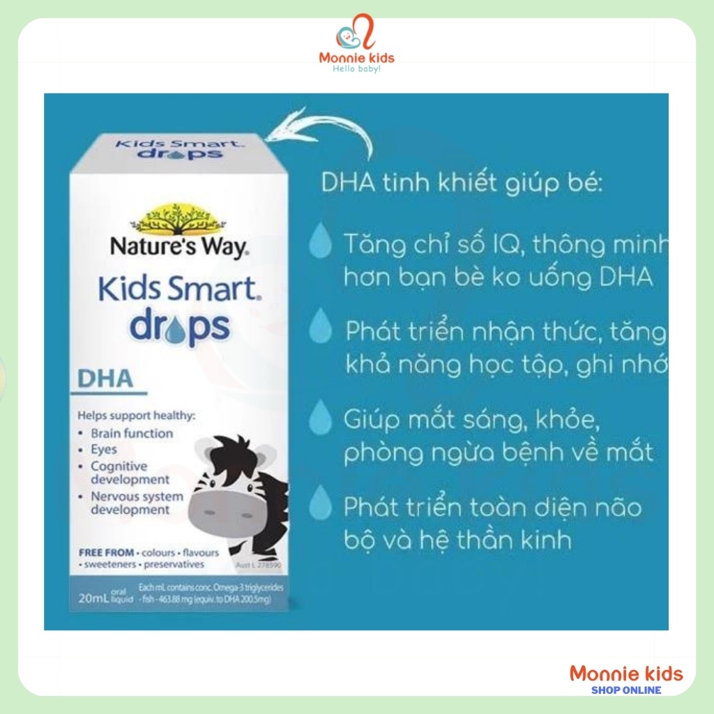 DHA dạng giọt Nature’s Way Kids Smart DHA Drops, Úc (20ml) tăng chỉ số IQ cho trẻ