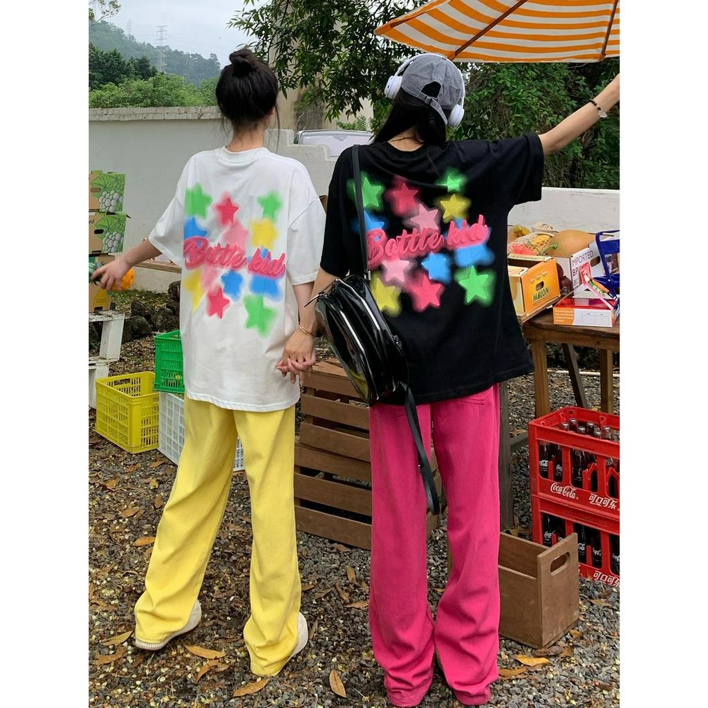 「 WELOVE1 」Áo Thun cotton Tay Ngắn Dáng Rộng In Họa Tiết Thời Trang Mùa Hè