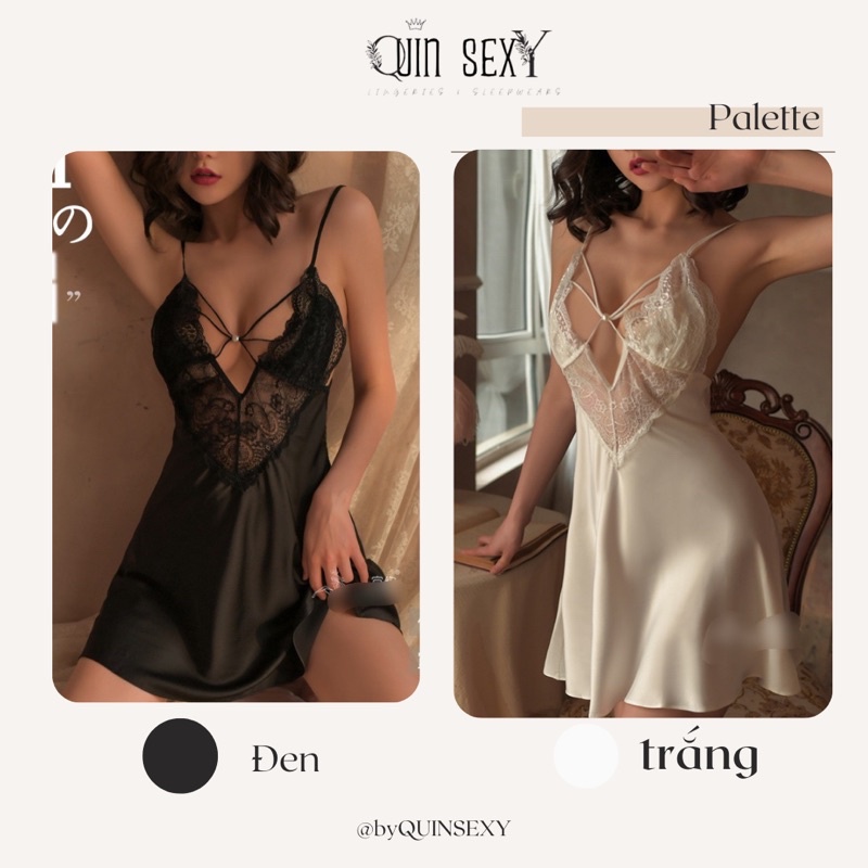 Váy Ngủ Hai Dây Lụa Phối Ren Thiết Kế Dây Chéo Ngực Quyến Rũ VN062