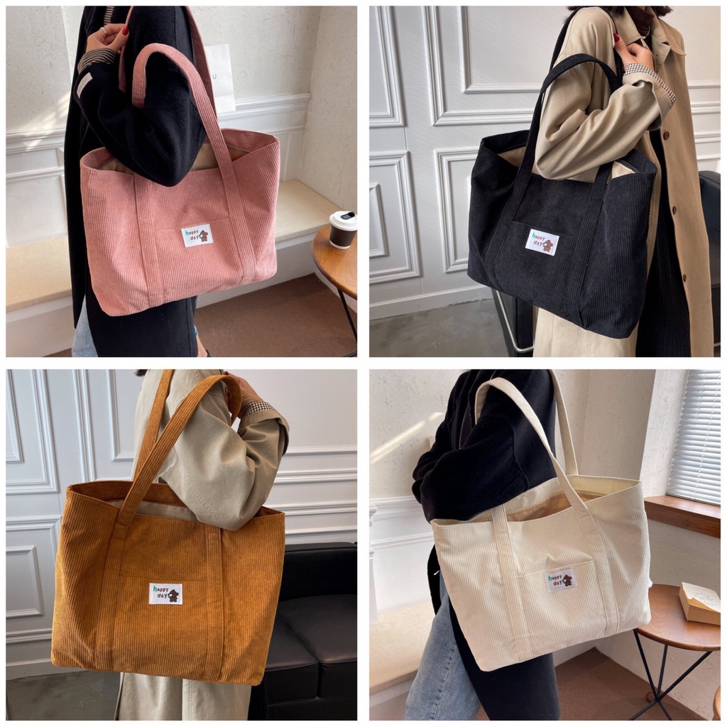 Túi tote vải Nhung tăm đeo chéo đeo vai đựng đồ cỡ lớn đi học đi chơi phong cách Hàn Quốc