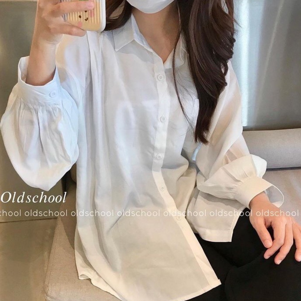 Áo sơmi trắng nữ, áo sơmi lụa Hàn có cổ bẻ, mix túi trước ngực cực xinh cho các nàng