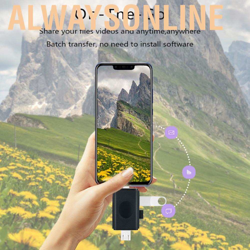 Alwaysonline 6 in 1 USB3.0 Type-C Memory Card Reader OTG Micro USB for Mobile Phone Laptop PC