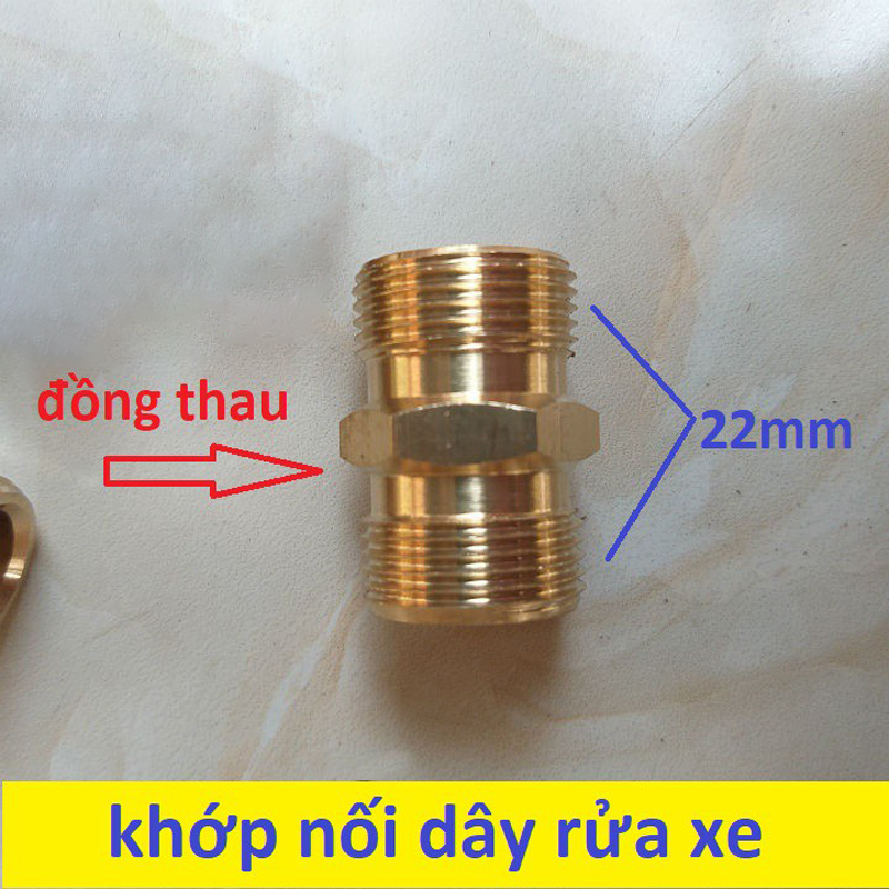 Ren nối dây rửa xe, đầu nối 2 dây máy rửa xe bằng hợp kim đồng " 22mm sang 22mm " phụ kiện máy xịt rửa xe C0004-14