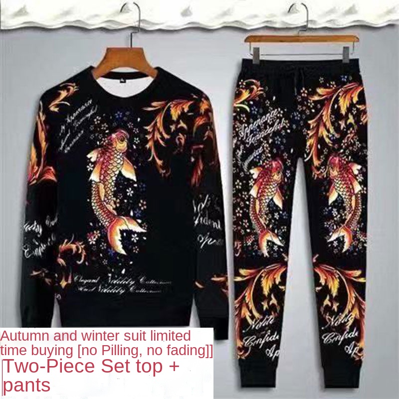 Set Đồ Hai Mảnh Áo Thun Tay Dài In Hình 3D Và Quần Dài Thời Trang Mùa Thu Cho Nam