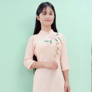 Áo dài cam hoa thêu