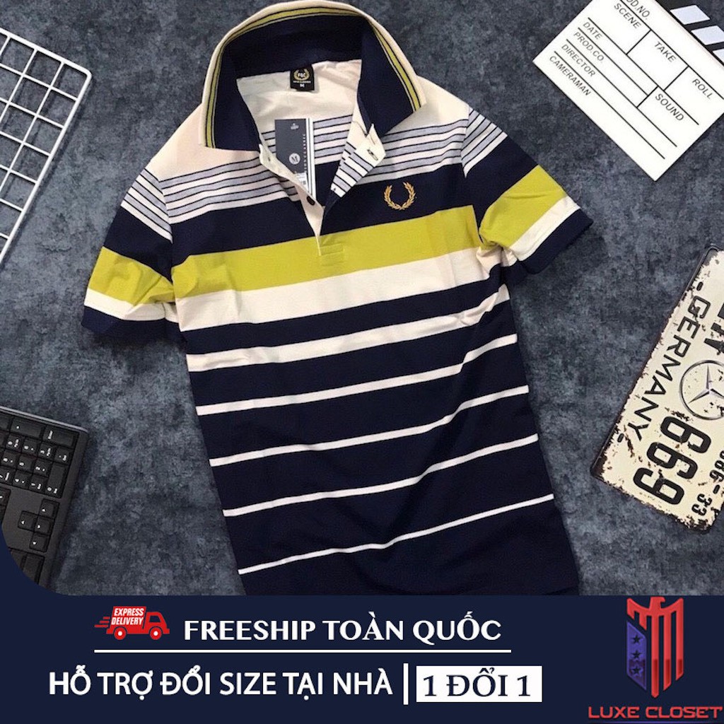 Áo thun nam Havis có cổ logo thêu bông lúa sọc ngang hàng xuất khẩu ASTD030 ( Sọc Kem ) | BigBuy360 - bigbuy360.vn