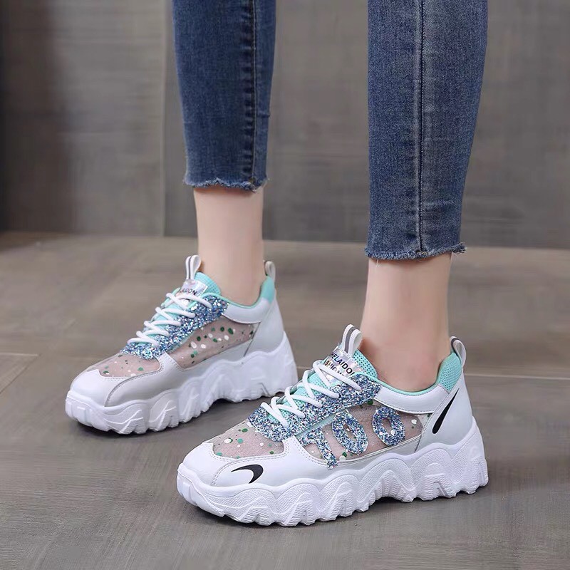 FREE SHIP Giày thể thao nữ , giày sneaker nữ độn đế 5cm nhũ lấp lánh phối lưới đế sóng hàng cao cấp cực đẹp và êm chân | BigBuy360 - bigbuy360.vn