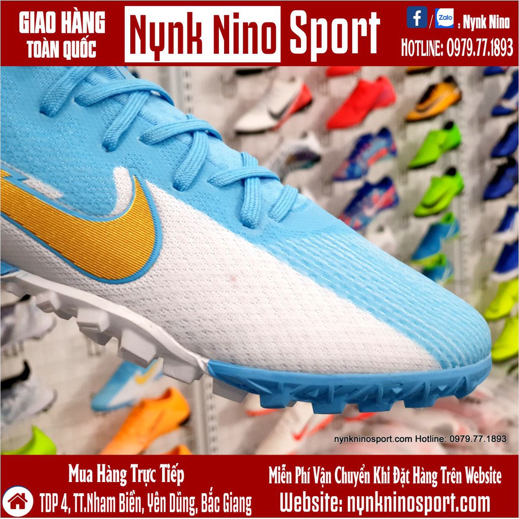 Giày Bóng Đá Mercurial Vapor 13 Pro Xanh Biển Trắng Vạch Vàng HQ TF