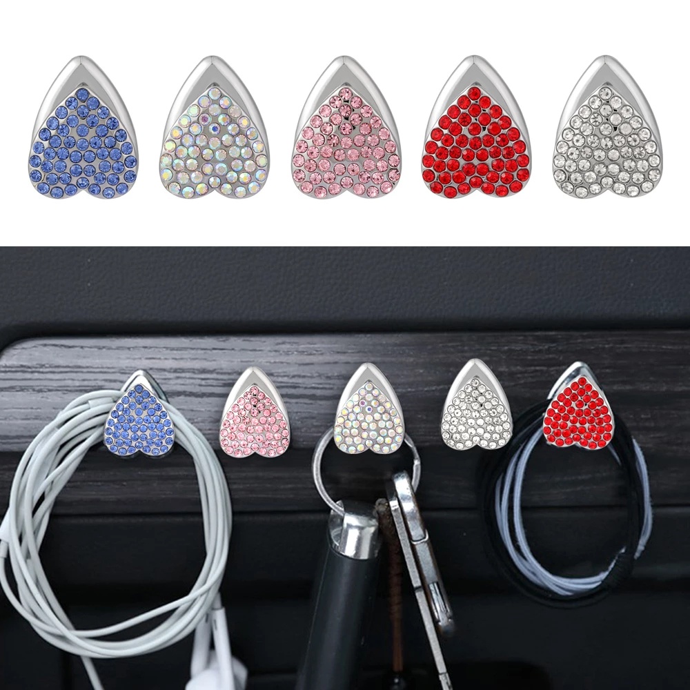 Bộ 2/5 Móc Treo Đồ Mini Kiểu Hoạt Hình Đính Đá Sáng Lấp Lánh Gắn Sau Ghế Ngồi Xe Hơi