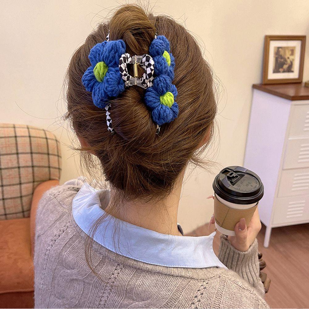 MOCHO Kẹp Tóc Hình Cá Mập Bằng Len Họa Tiết Hoa Dễ Thương Cho Bé Gái