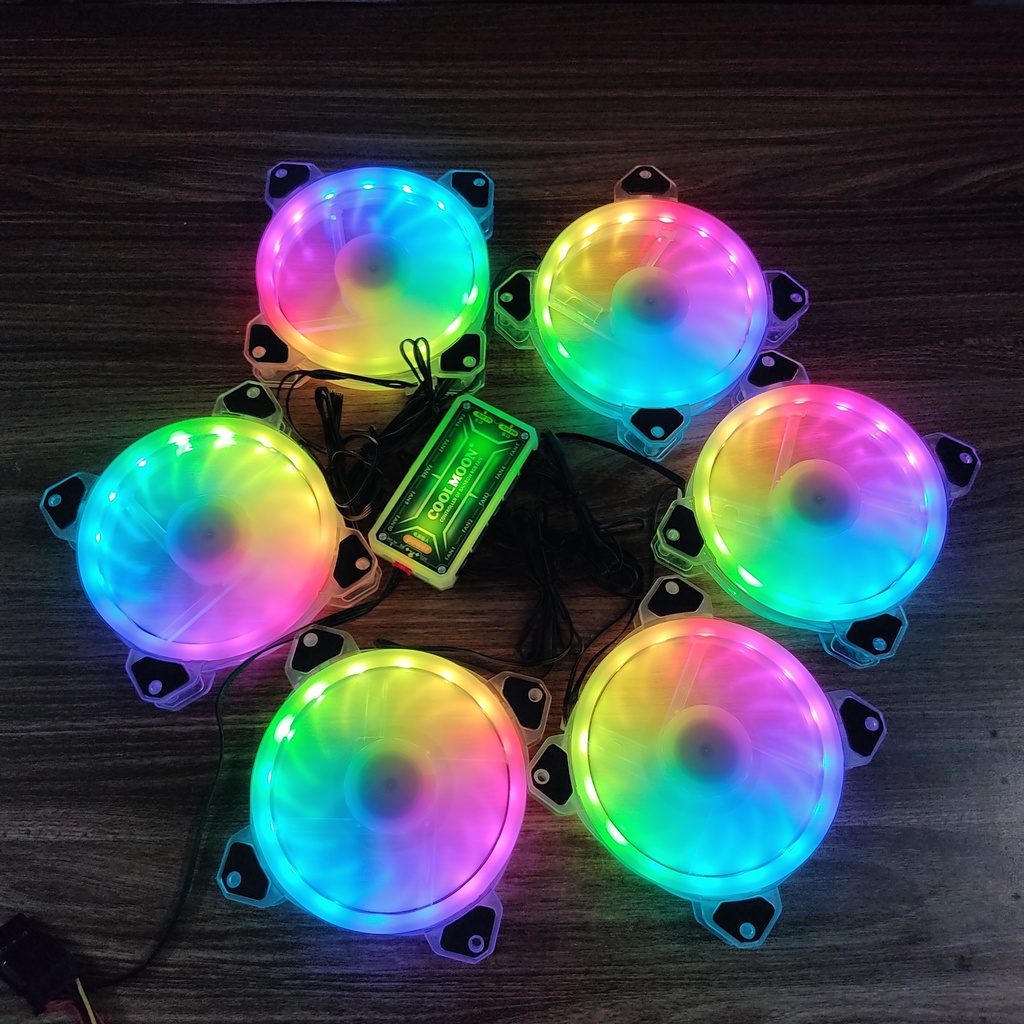 Bộ 6 Quạt Tản Nhiệt K5 12cm Fan Led RGB Đồng Bộ Màu Hub Quạt Coolmoon, Hub Sync Mainboard