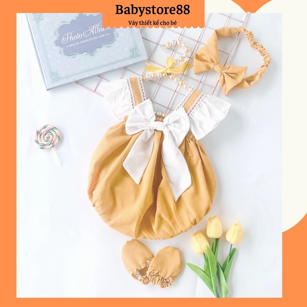 Bodysuit cho bé sơ sinh - BABYSTORE88 - sét Body vàng 2 dây kẹp ren thiết kế cao cấp V65 váy cho bé gái sơ sinh