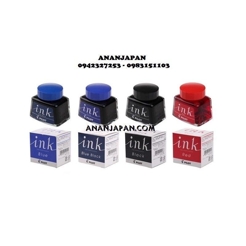 Lọ mực Pilot Ink 30 ml, Nhật Bản, 4 màu Black,Blue black, Blue, Red