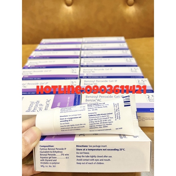 Gel Benzoyl Peroxide 2.5% &amp; 5% loại bỏ mụn,mụn viên,mụn bọc,sưng mụn,mụn đầu đen 20ml.