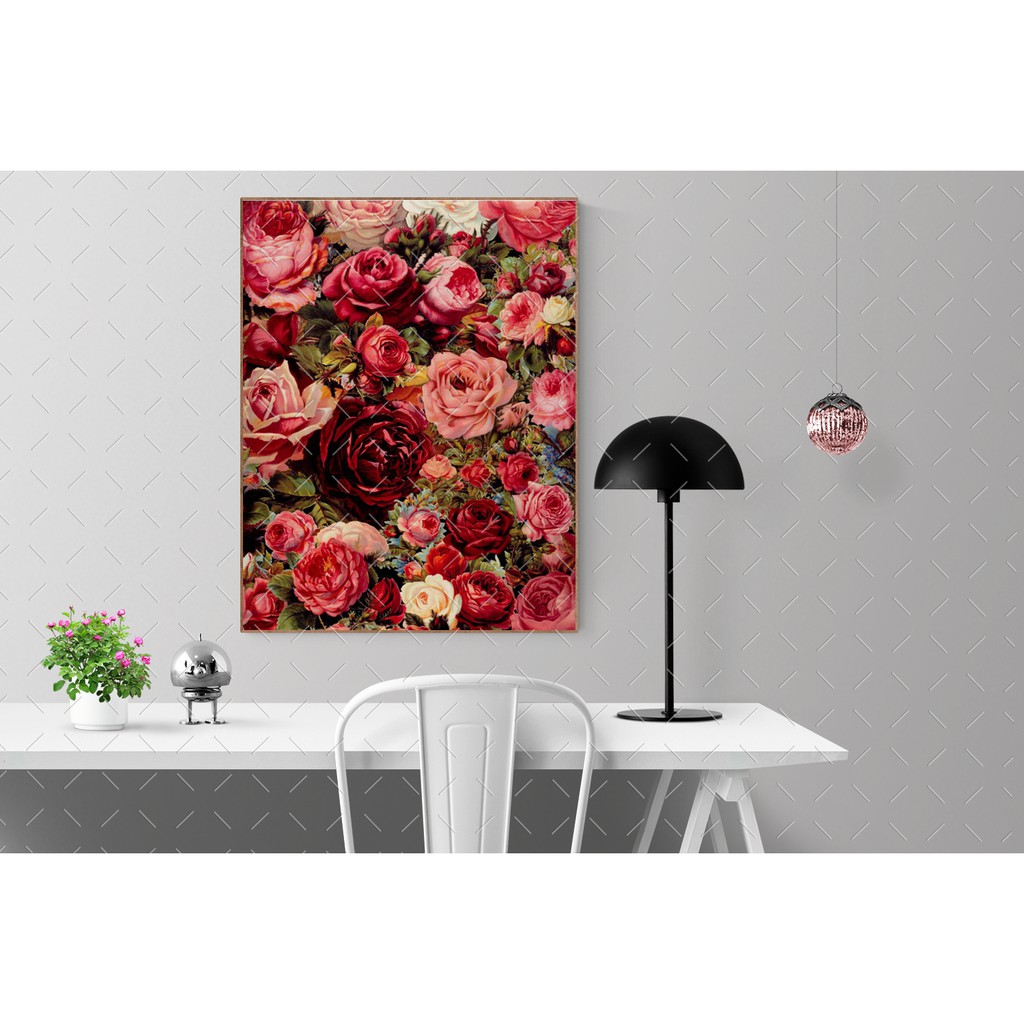 Tranh sơn dầu số hoá đã căn khung 40x50 cm hoa hồng PH9341