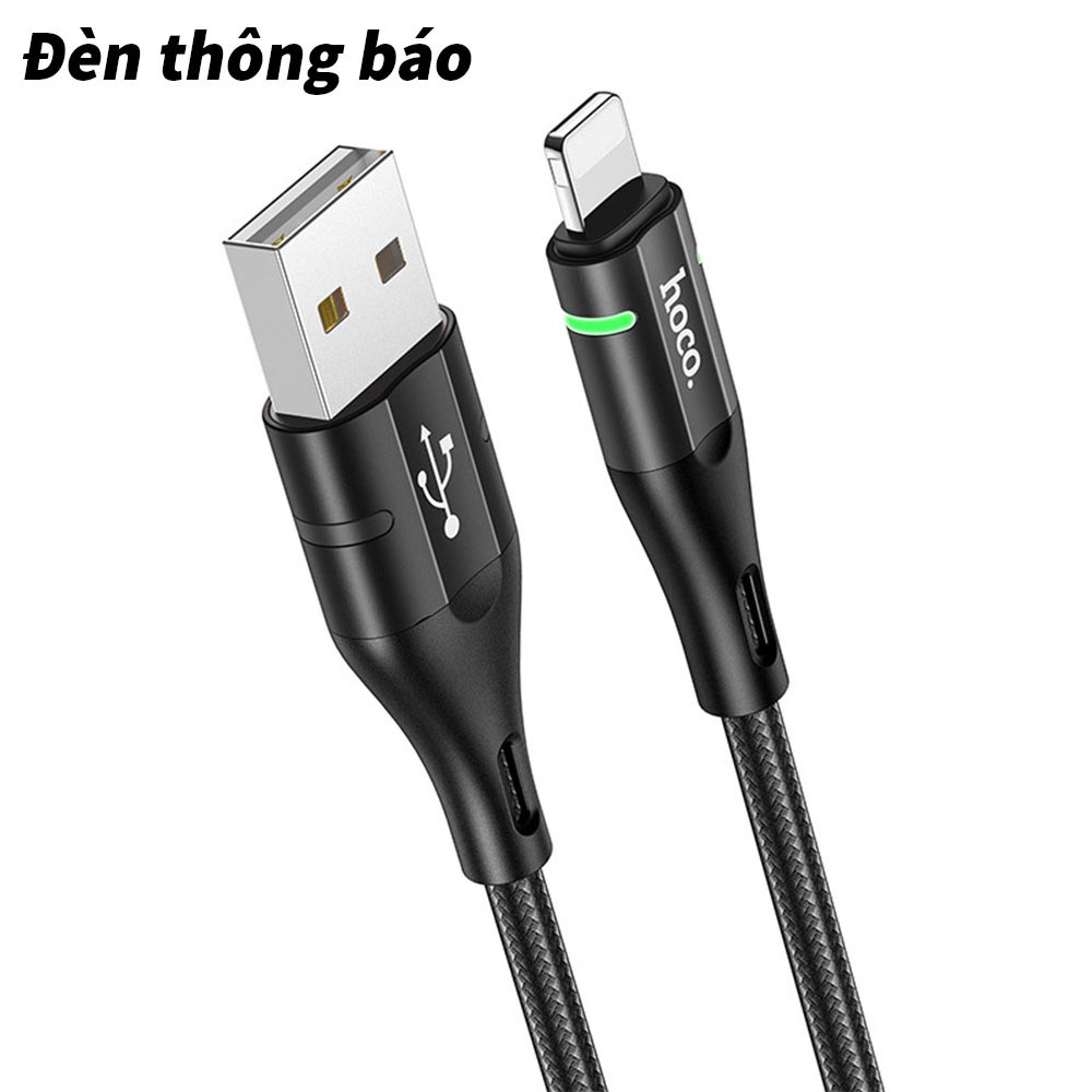 Dây cáp sạc IP điện thoại Hoco U93 có đèn báo bọc dù cao cấp