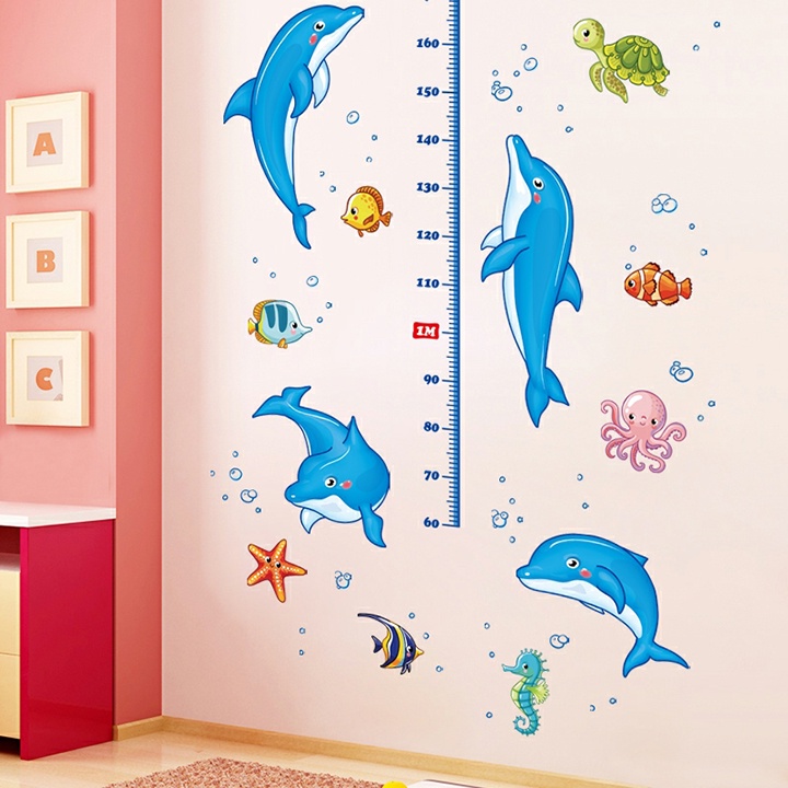 Tranh dán tường cho bé phòng ngủ ST DECOR XL8368 Thước Đo Chiều Cao Cá Heo