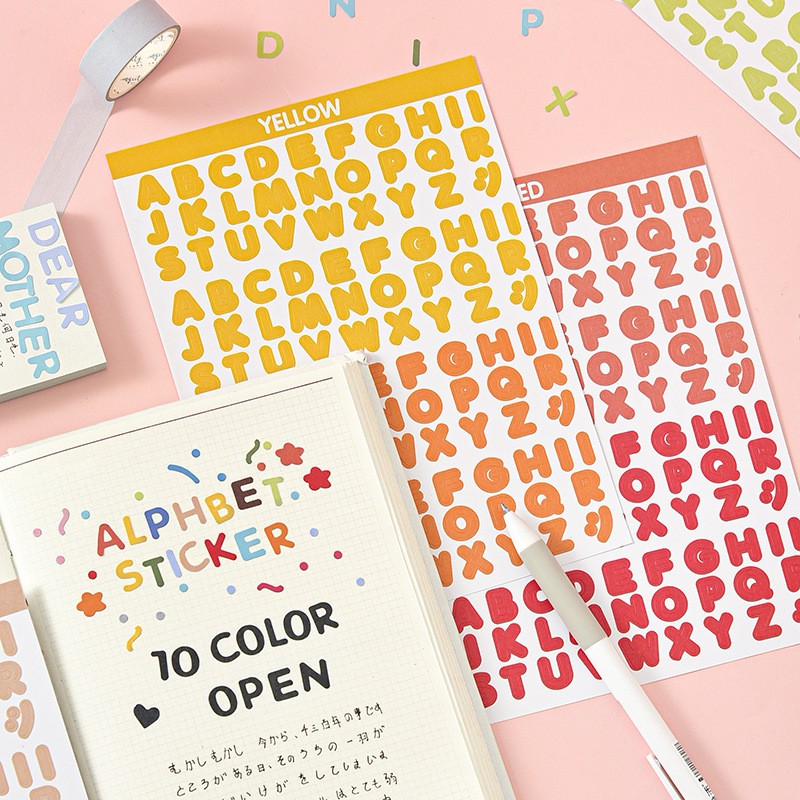 Sticker - Set 2 Bảng Sticker Dán Alphabet Trang Trí Bullet Journal Màu Sắc Tươi Sáng