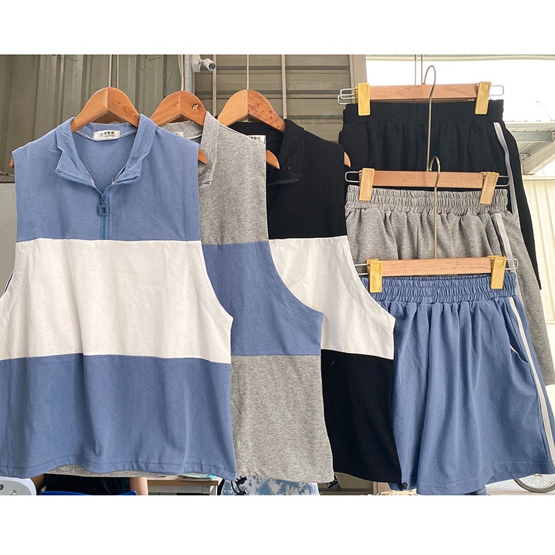 Sét Tanktop Cổ Polo Pha Màu Kèm Quần Short M836-Violet
