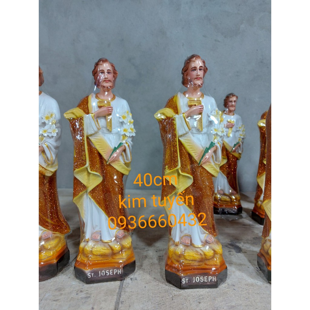 Tượng Thánh Giuse thợ 40cm màu nâu truyền thống Tượng Công Giáo chất liệu composite