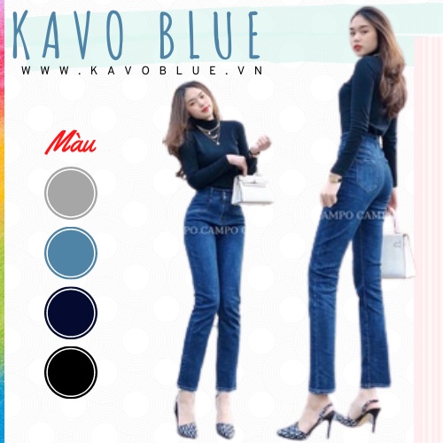 Quần Bò Nữ Ống Đứng Hai Cúc KAVO BLUE Lưng Cao Tôn Dáng