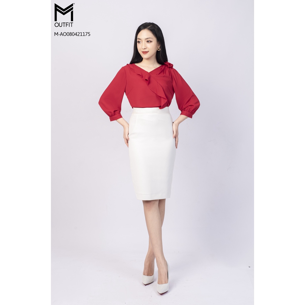 Áo sơ mi nữ kẹp bèo, đính hoa, tay lỡ MMOutfit M-AO080421175