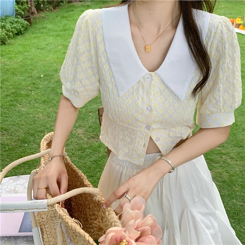 Áo Sơ Mi Tay Phồng Họa Tiết Hoa Thời Trang Mùa Hè Mới Cho Nữ