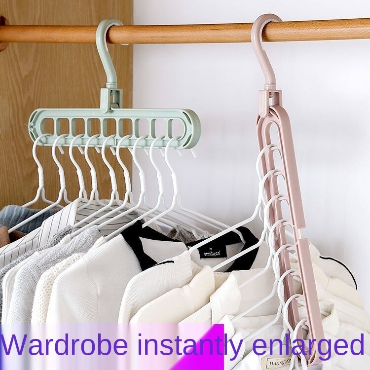 JS·Fashion Multifunctional Clothes Hanger Student Household Storage Gadgets Clothes Hook Magic Organizing Rack Folding Nine-Hole Shelf Dormitory