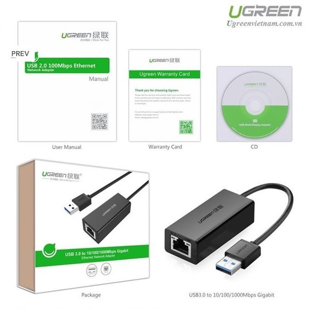 Cáp chuyển đổi USB 3.0 sang Lan, OTG Conver USB to Lan hỗ trợ 10/100/1000 Mbps chính hãng Ugreen 20256