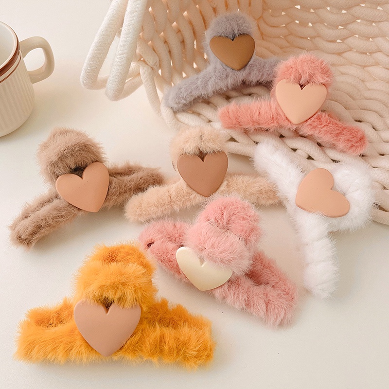 Kẹp tóc cỡ lớn phối lông kiểu Hàn Quốc dễ thương