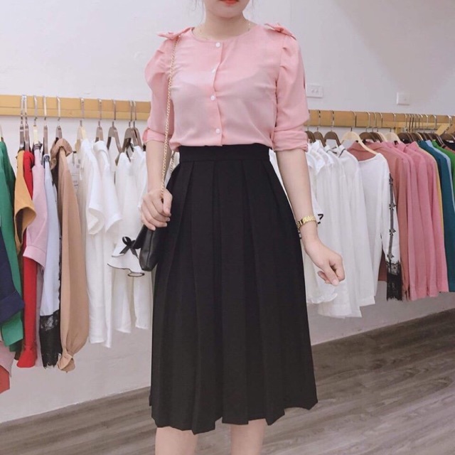 Chân váy xếp ly dáng dài qua gối 3 size S-M-L