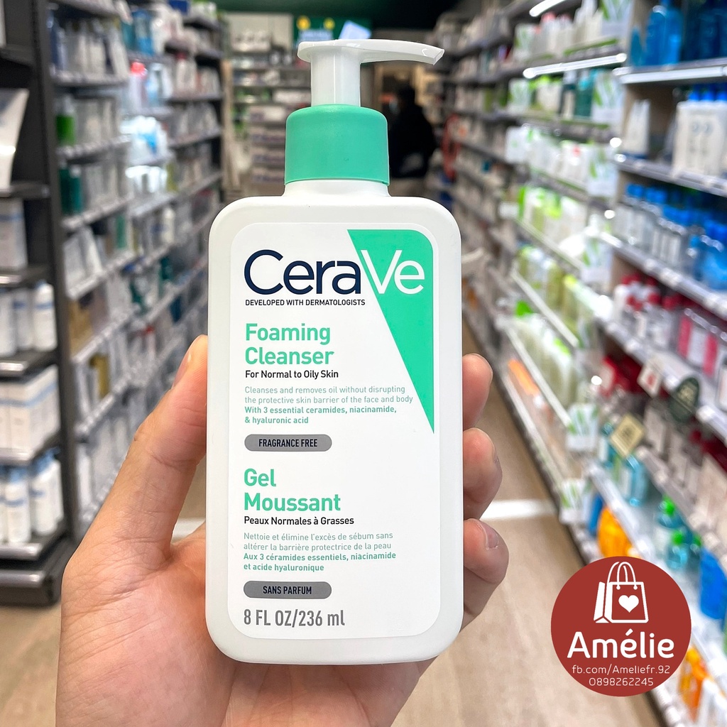 Sữa rửa mặt cho da dầu mụn Cerave Foaming Cleanser dạng gel tạo bọt chứa 3 loại ceramide thiết yếu