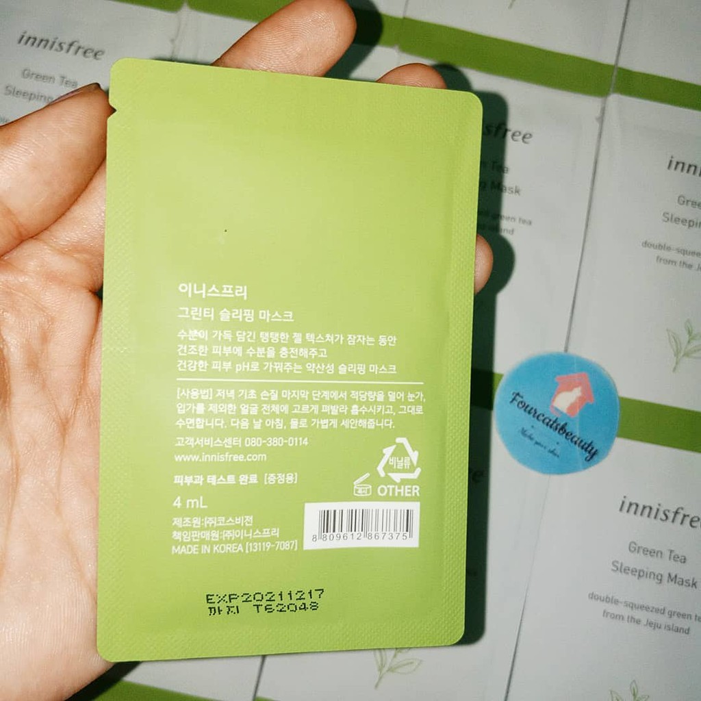 Sample Mặt Nạ Ngủ Tái Tạo Tế Bào Da Chiết Suất Từ Trà Xanh Tươi Innisfree Green Tea Sleeping Mask 4ml