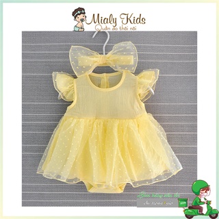 Đầm công chúa voan bồng bềnh Mialy Kids cho bé gái (3-6kg) - kèm turban tôn lên vẻ điệu đà, đáng yêu