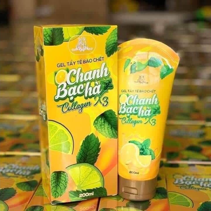Gel Tẩy Tế Bào Chết Collagen X3 Chanh Bạc Hà 200ml Hàng Cty Đông Anh