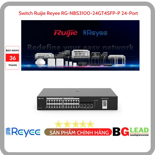 Thiết bị mạng Switch Ruijie Reyee RG-NBS3100-24GT4SFP-P 24-Port Gigabit L2 Managed POE Switch - Mai hoàng PP và bảo hành