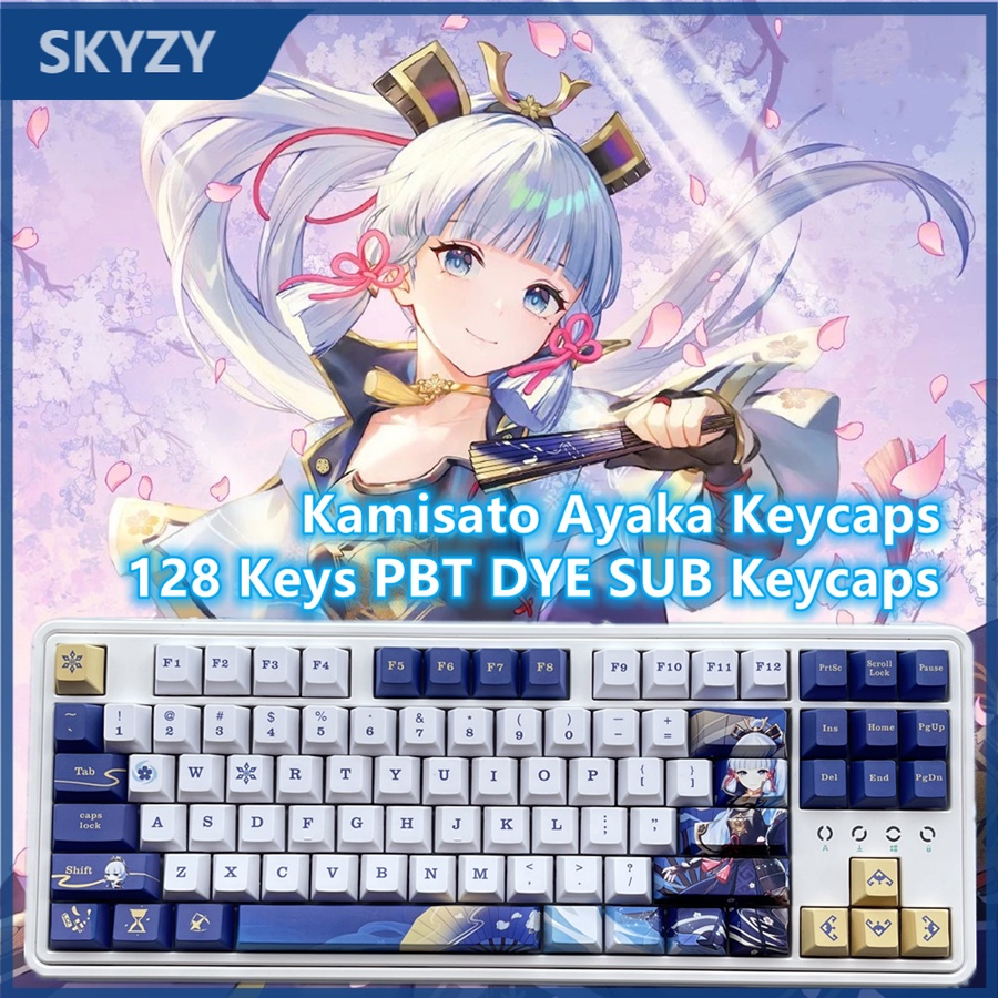 128 phím Kamisato Ayaka Keycaps Cherry Profile Genshin Impact Chủ đề Anime PBT DYE SUB Bàn phím cơ học Keycap