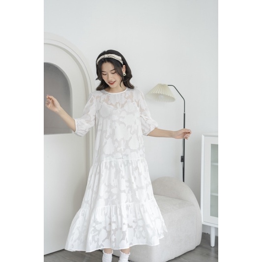 Váy Voan Ren Viền Nổi Hoạ Tiết Hoa Dáng Suông Dài Che Mọi Khuyết Điểm Mặc Suông Hoặc Kèm Đai Cực Kỳ Xinh | BigBuy360 - bigbuy360.vn